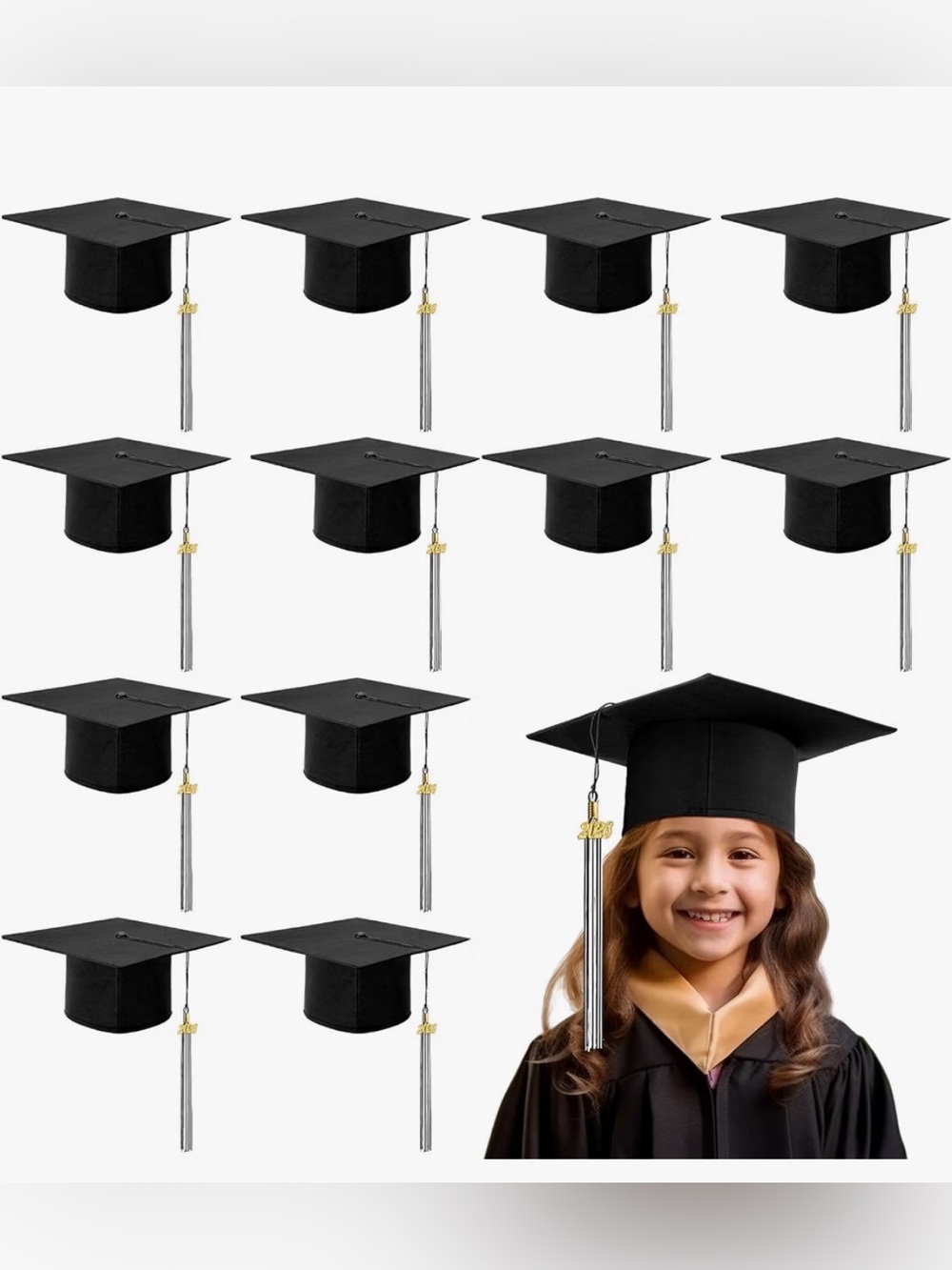 New Open Box 24 Black Child Preschool Grad Cap Bulk Kindergarten Graduation